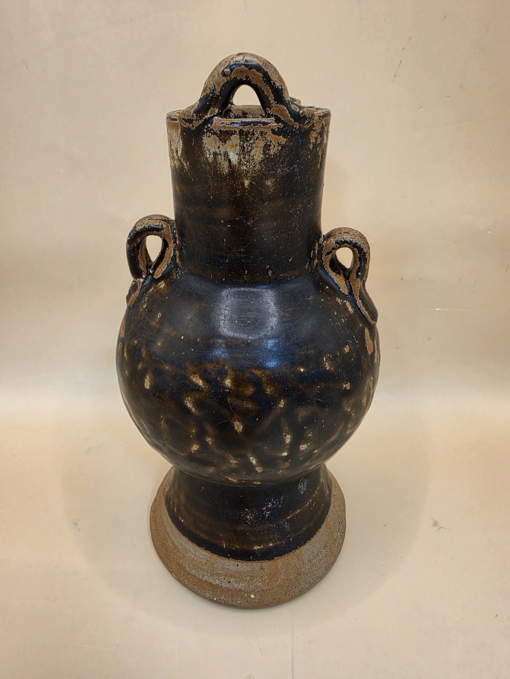 Chinese Handmade Glazed Ceramic Decorative Vase in Black and Brown